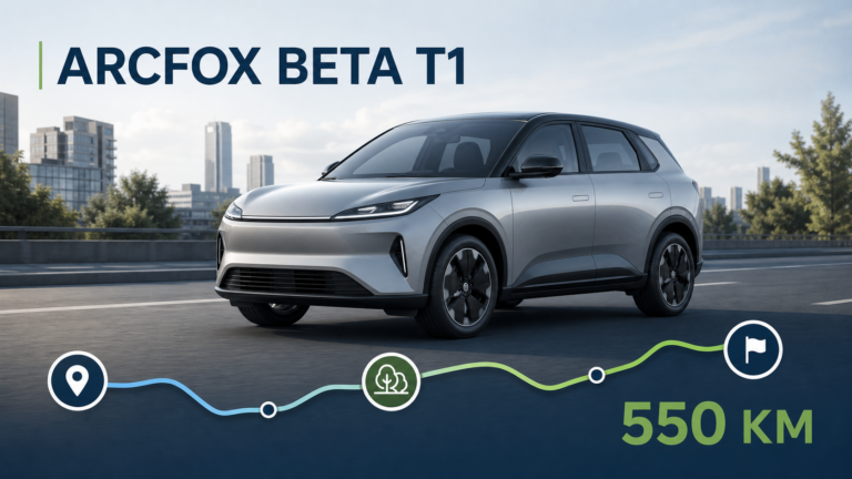 Редакционная иллюстрация Arcfox Beta T1 с заявленным запасом хода 550 км CLTC