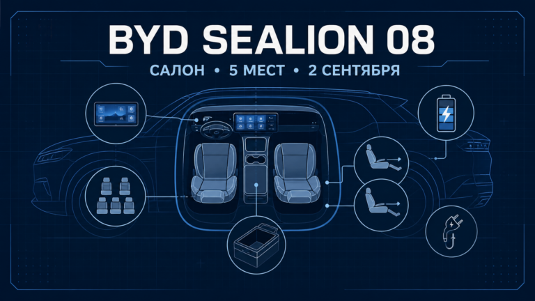 Схема пятиместного салона BYD Sealion 08 с оттоманками и центральным отсеком